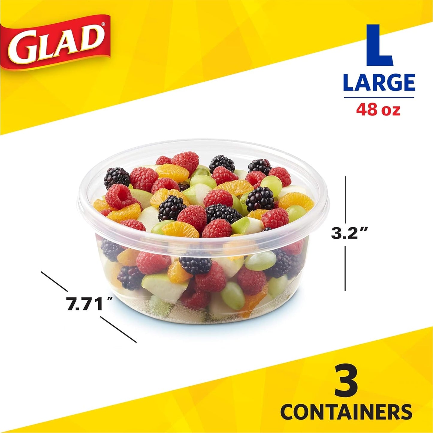 Glad Food Storage Containers - Big Bowl Container - 48 Ounce - 3 Containers