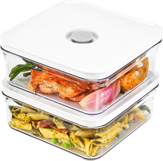 Premium Airtight Food Storage Containers, Mini Square 2pc/set(0.85qt), Smart One-Click Seal Lid, No Hinges, 100% Leak Proof, BPA-FREE, Dishwasher, Freezer & Microwave Safe