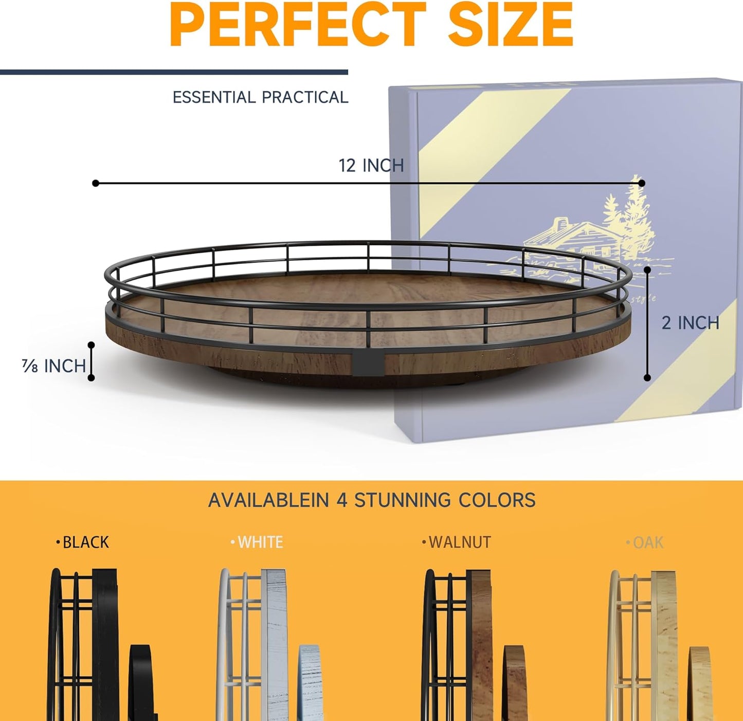 Farmhouse Oak 12" Lazy Susan Turntable Organizer for Cabinet, Round Wooden Lazy Susan Organization and Storage for Dining Table, Pantry, Kitchen, Countertop, Cupboard,Home Decor, Walnut Wood