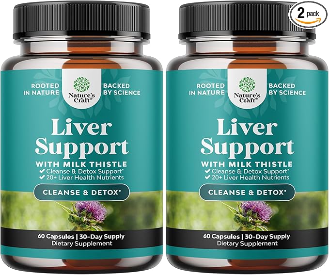 Natures Craft Liver Cleanse Detox & Repair 2 Pack Bundle - Herbal Liver Support Milk Thistle Supplement - Silymarin Milk Thistle Supplements with Dandelion Root, Choline, Beetroot & Artichoke Extract