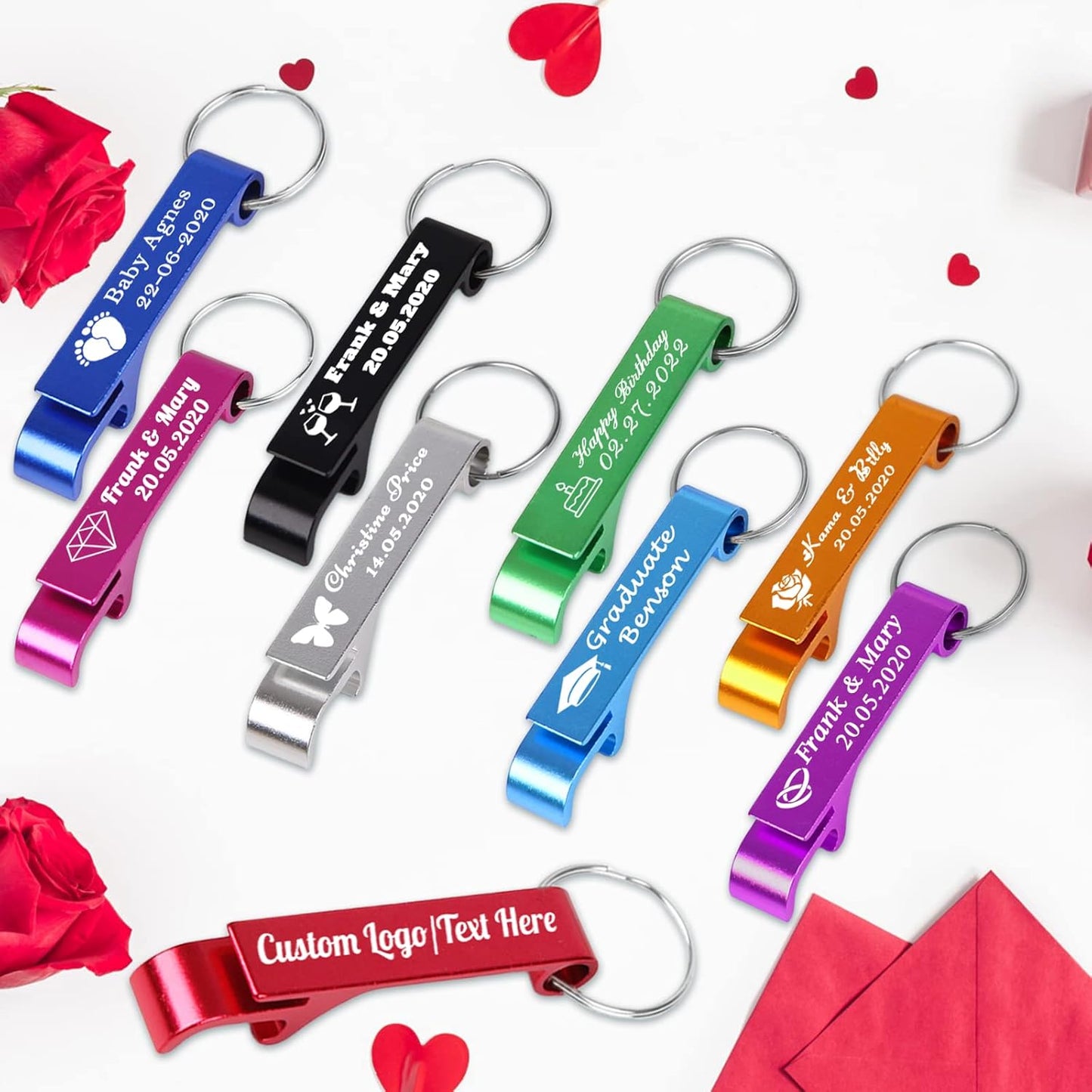 150PCS Personalized Bottle Opener Keychain Bulk Custom Beer Bottle Opener with Logo Text Engraved Wedding Bottle Opener Favors Customized Gifts for Guests Baby Shower Birthday Party-Green