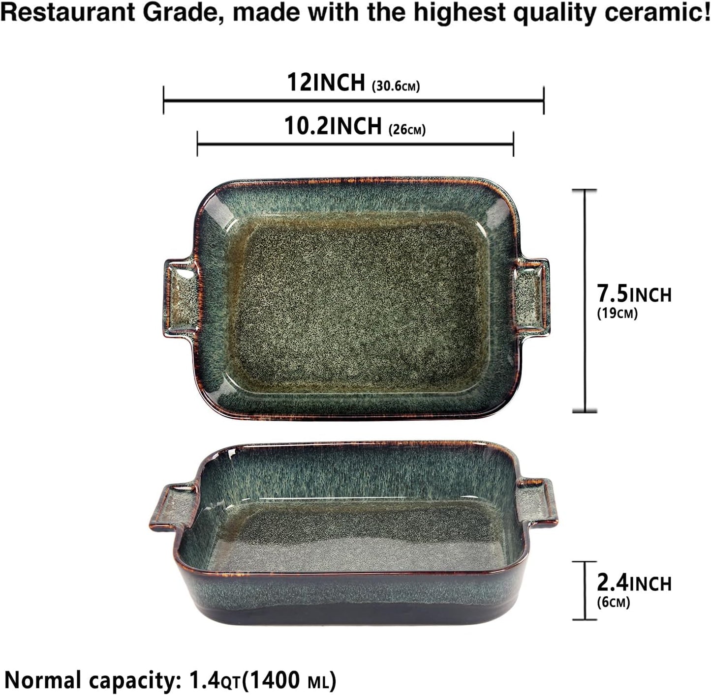 Ceramic Casserole Baking Dish - 1.4 Quarts Baking Dish for Oven, Lasagna Pans, Oven Safe Durable Bakeware for Kitchen Home Decor, Banquet and Dinner, Rectangular 1 pieces 10 x 7 Inch
