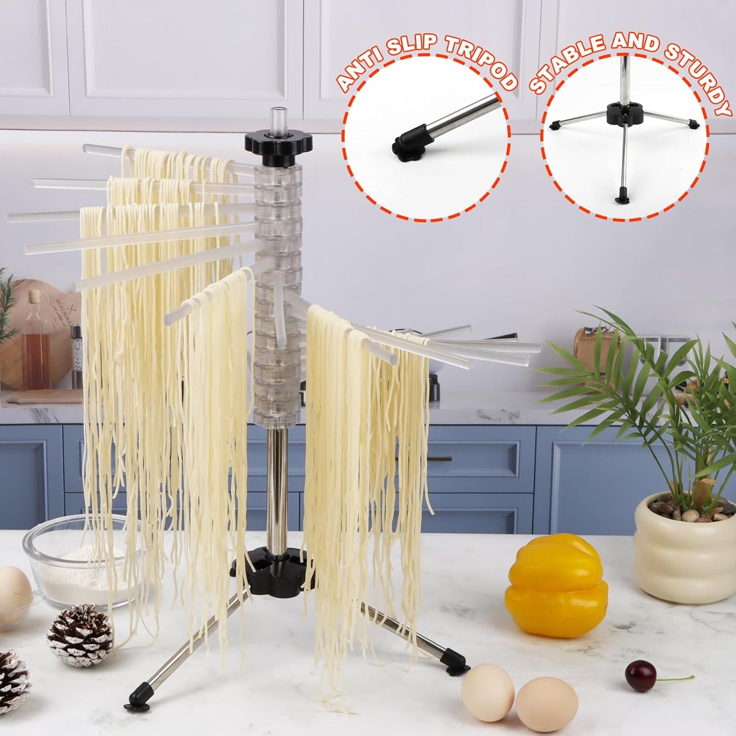 KAYCROWN Collapsible Pasta Drying Rack, 16 BPA-Free Acrylic Rods, Compact for Easy Storage, No Set Up, Hanging up to 5 lbs of Pasta, for Kitchen Quick Drying Homemade Noodle, Easy to Clean