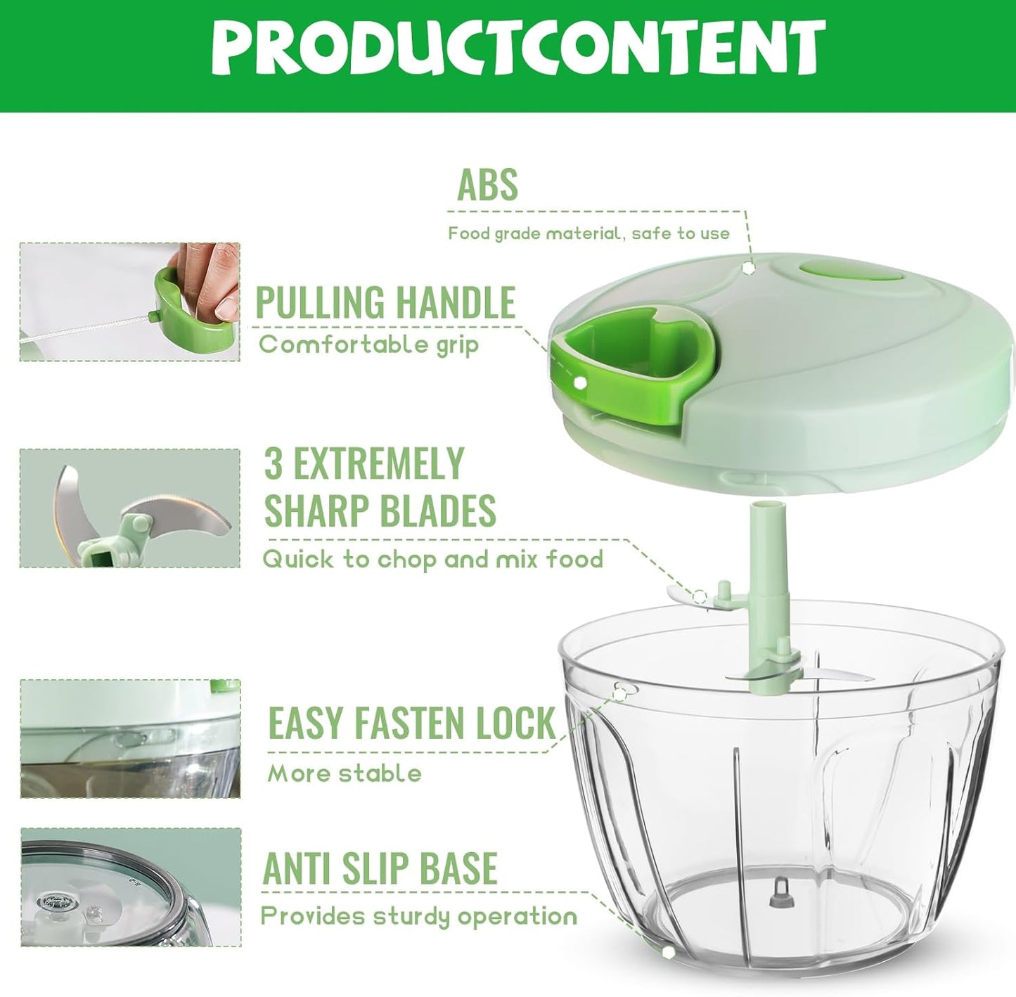 Manual Food Chopper: FILTA Hand Pull String Vegetable Chopper for Onion, Garlic, Pepper, Nuts, Tomato, etc.,3Cup.