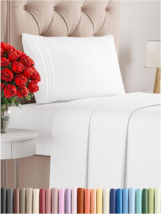 Twin XL Size 3 Piece Sheet Set - Comfy Breathable & Cooling Bed Sheets Set - Hotel Luxury Bedding for Women, Men, Kids, Teens, Boys & Girls - Deep Pockets, Ultra-Soft, Wrinkle Free - Oeko-Tex - White