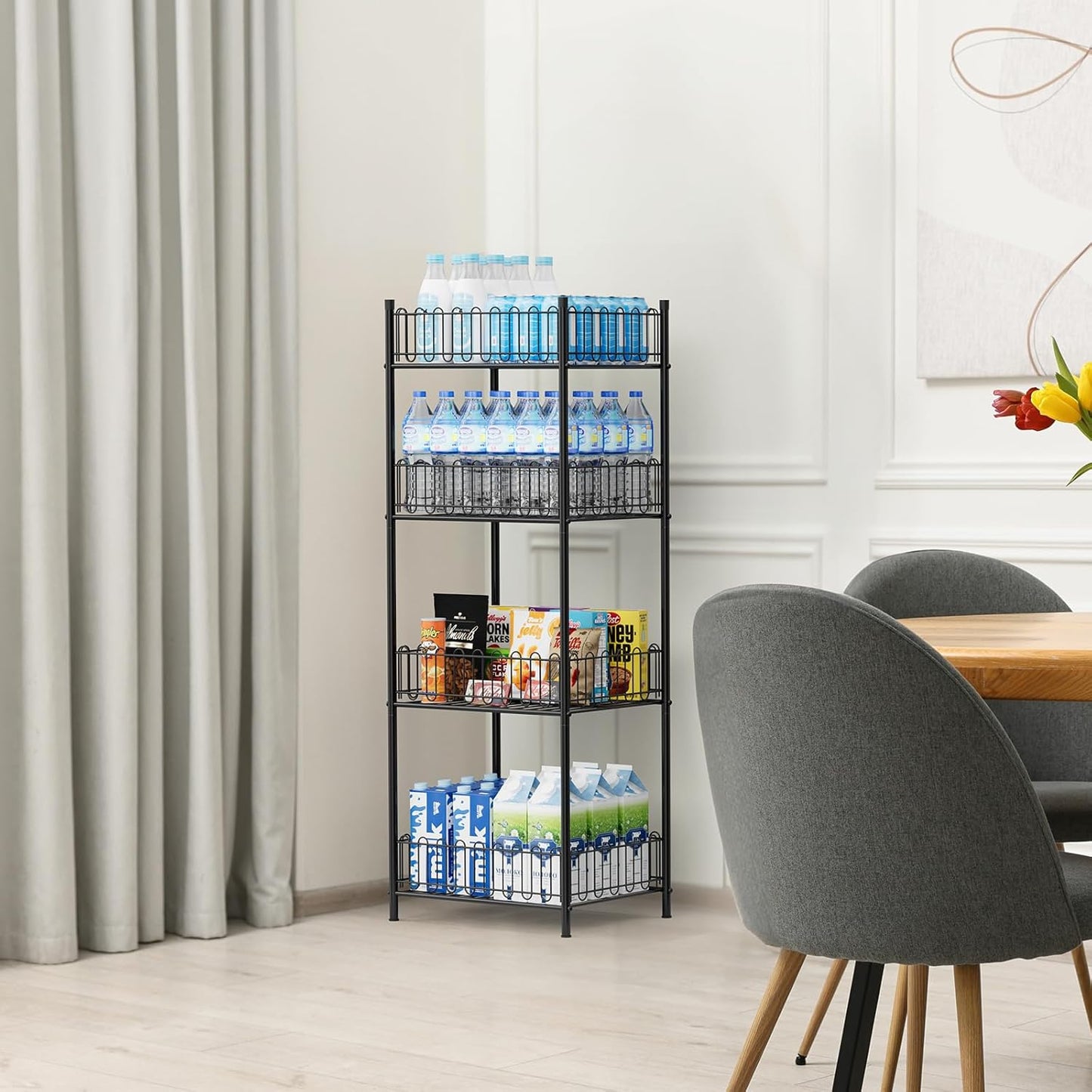 OYEAL Water Bottle Storage Holder 4 Tier Can Organizer for Pantry, Large Capacity Soda Can Organizer for Kitchen Party Organizers and Storage, Tumbler Mug Cup Holders