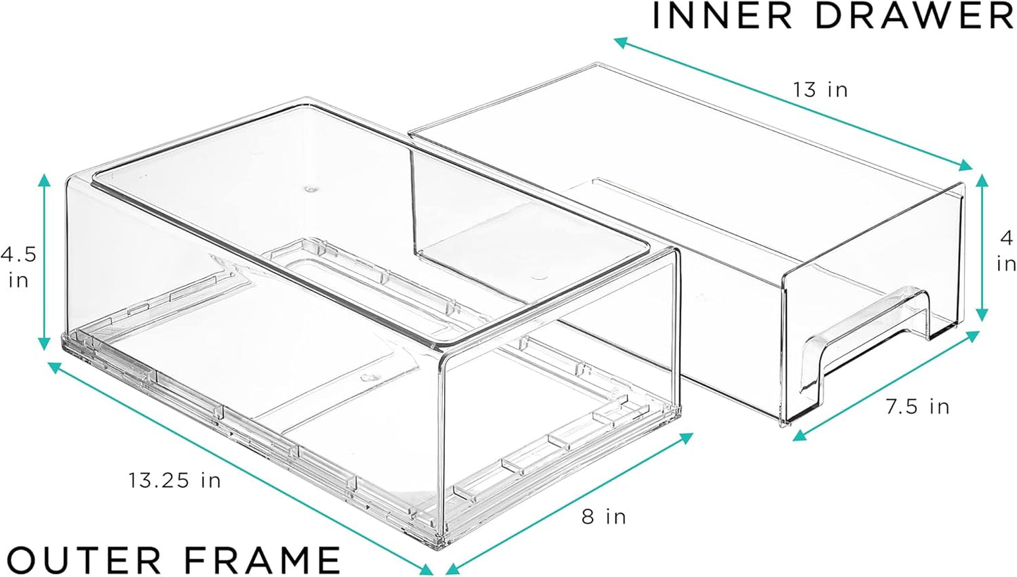 Sorbus Medium Clear Storage Drawers (4 Pack) – Stackable Organizer Drawers for Pantry, Kitchen, and Fridge – Pull-Out Acrylic Storage Bins with Handles