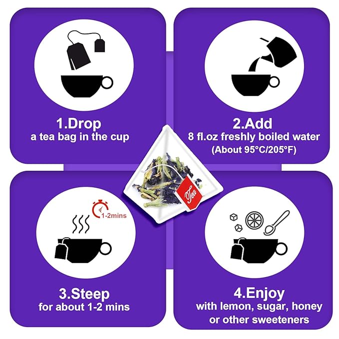 TEARELAE - Butterfly Pea Flower Tea - 50 Count Butterfly Pea Flower Tea Bags - Natural Coloring for Food, Baking, Iced Tea - Caffeine-Free, Non-GMO