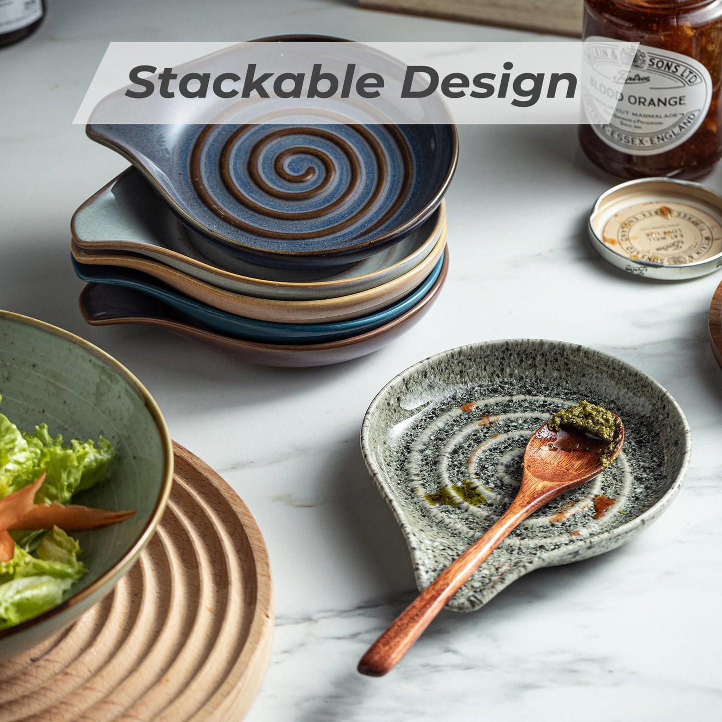 LAUCHUH Spoon Rest for Stove Top, 5 inch Ceramic Spoon Holder for Kitchen Countertop Large Spatula Holder for Ladle, Spoons or Tong, Farmhouse Decor, Special Gray