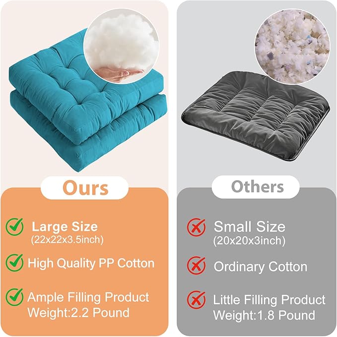 Tiita Square Outdoor Cushions Floor Pillow Thicken Tufted Seat Cushion for Adult Seating on Floor Yoga Meditation Living Room Balcony Office Indoor, Set of 2, 22x22 Inch, Blue