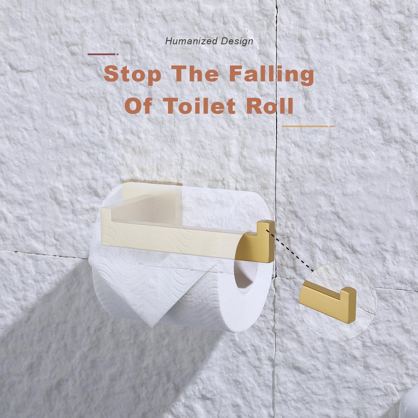 TASTOS Toilet Paper Holder Brushed Gold, Toilet Tissue Roll Holders Dispenser and Hangers Wall Mounted for Bathroom & Kitchen, Stainless Steel Modern Square Style