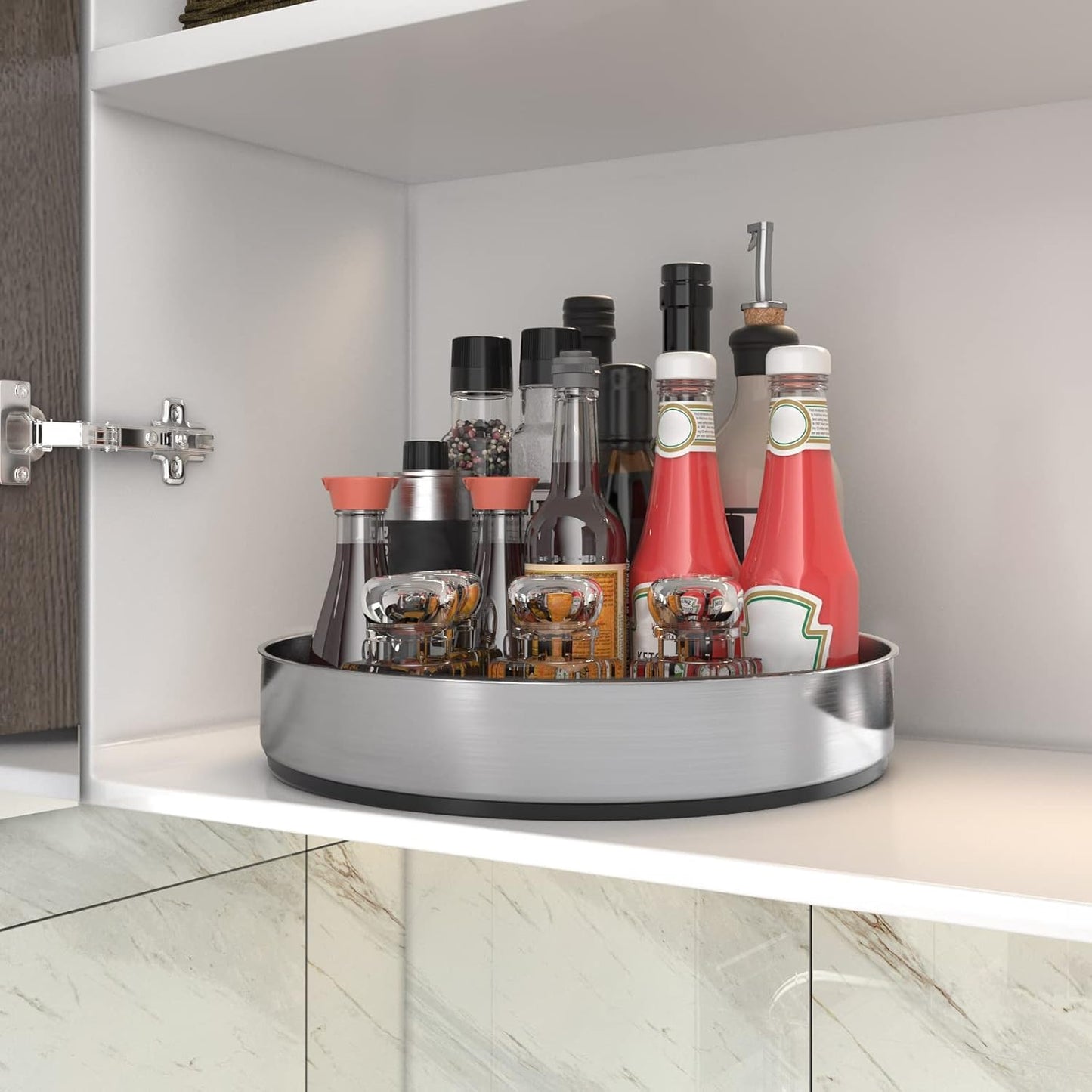 VAEHOLD Pantry Cabinet Lazy Susan Stainless Steel Black Spice Rack Turntable - Decorative Trays Storage Containers Organizer for Kitchen Cabinet, Snacks, Bathroom (10 inches)