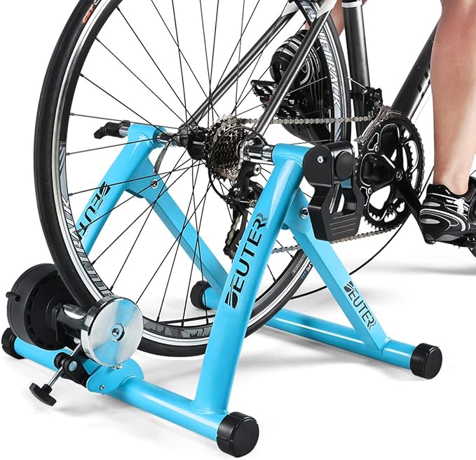 Bike Trainer, Magnetic Bicycle Stationary Stand for Indoor Exercise Riding, 26-29" & 700C Wheels, Quick Release Skewer & Front Wheel Riser Block Included