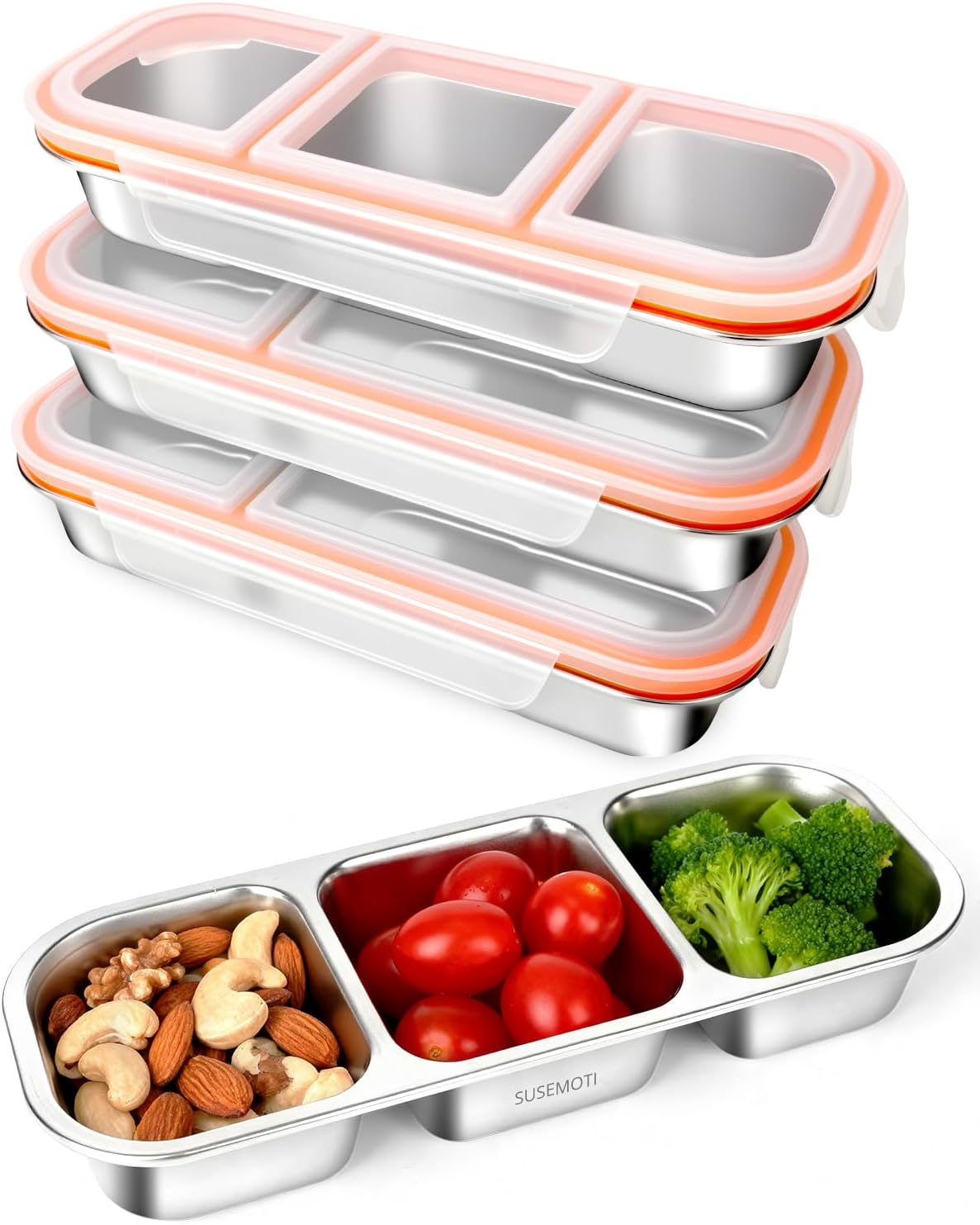 4-Pack Food-Grade Stainless Steel Snack Containers, Multi-Compartment & Leakproof, Ideal for Families & Travel, Stackable, Kid & Adult Bento Storage (4 Pack)