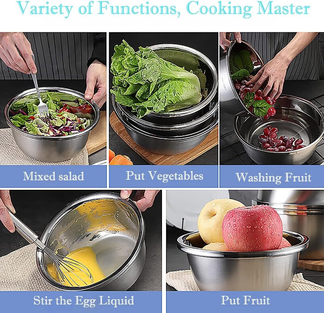 meleg otthon Stainless Steel Mixing Bowl, 5.8QT Salad Bowl, Metal Bowls, Stainless Steel Basin, Heavy Duty Deeper Edge Mirror Finish Dishwasher Safe Bowl (L)…