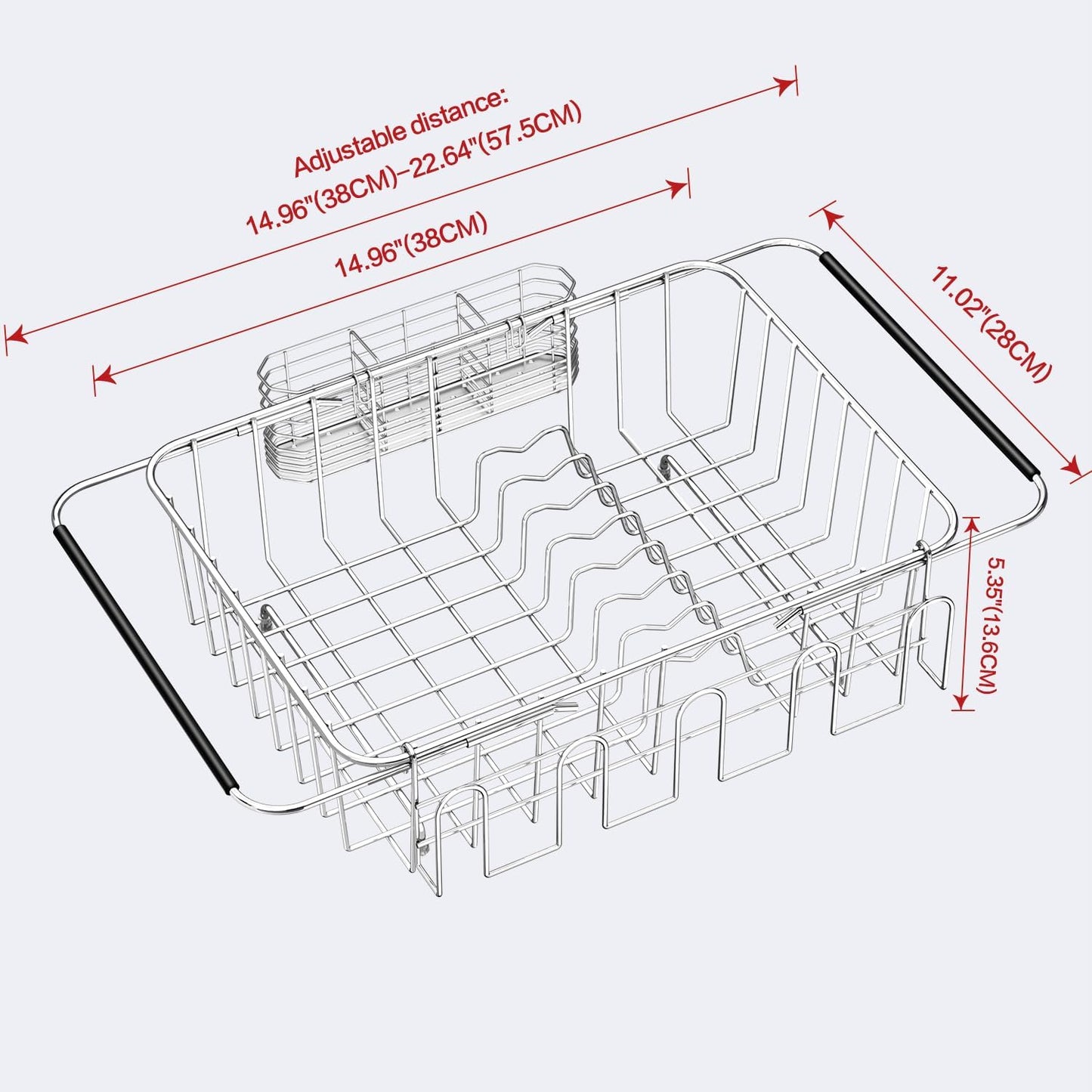 Dish Drying Rack in Sink, Extendable Stainless Steel Dish Drainers for Kitchen Counter, Anti-Rust Dish Dryer Rack with Utensil & Cup Holders, for Inside Sink, Over The Sink