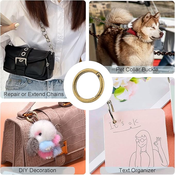 10Pack 1 Inch Metal Spring O Rings Clip Keychain, Round Carabiner Clips Keyrings Snap Hook Buckle, Purse Shoulder Bag Chain Rings Clip Replacement Paracord Keychain Lanyard Leather DIY Crafts (Bronze)