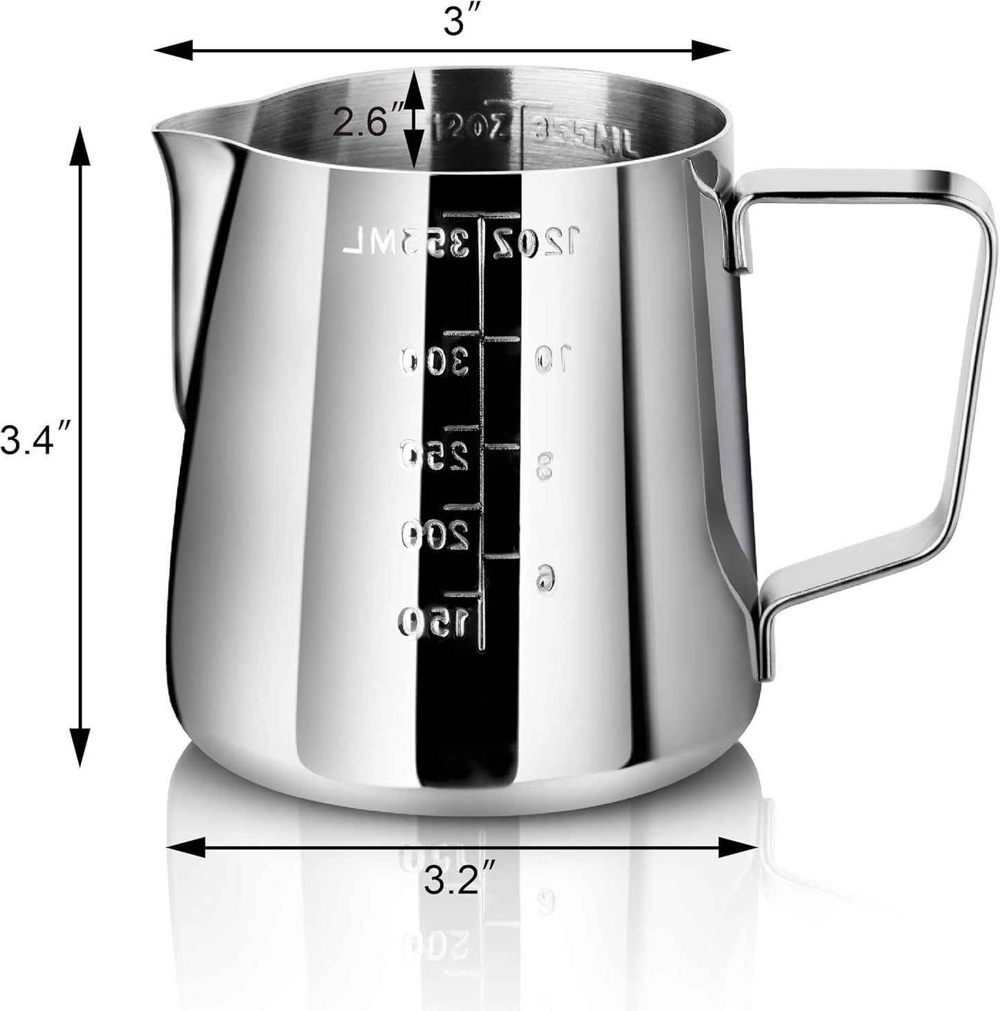 New Star Foodservice 28805 Commercial Grade Stainless Steel 18/8 Frothing Pitcher, 12-Ounce with Measurement Scale (Pack of 2)