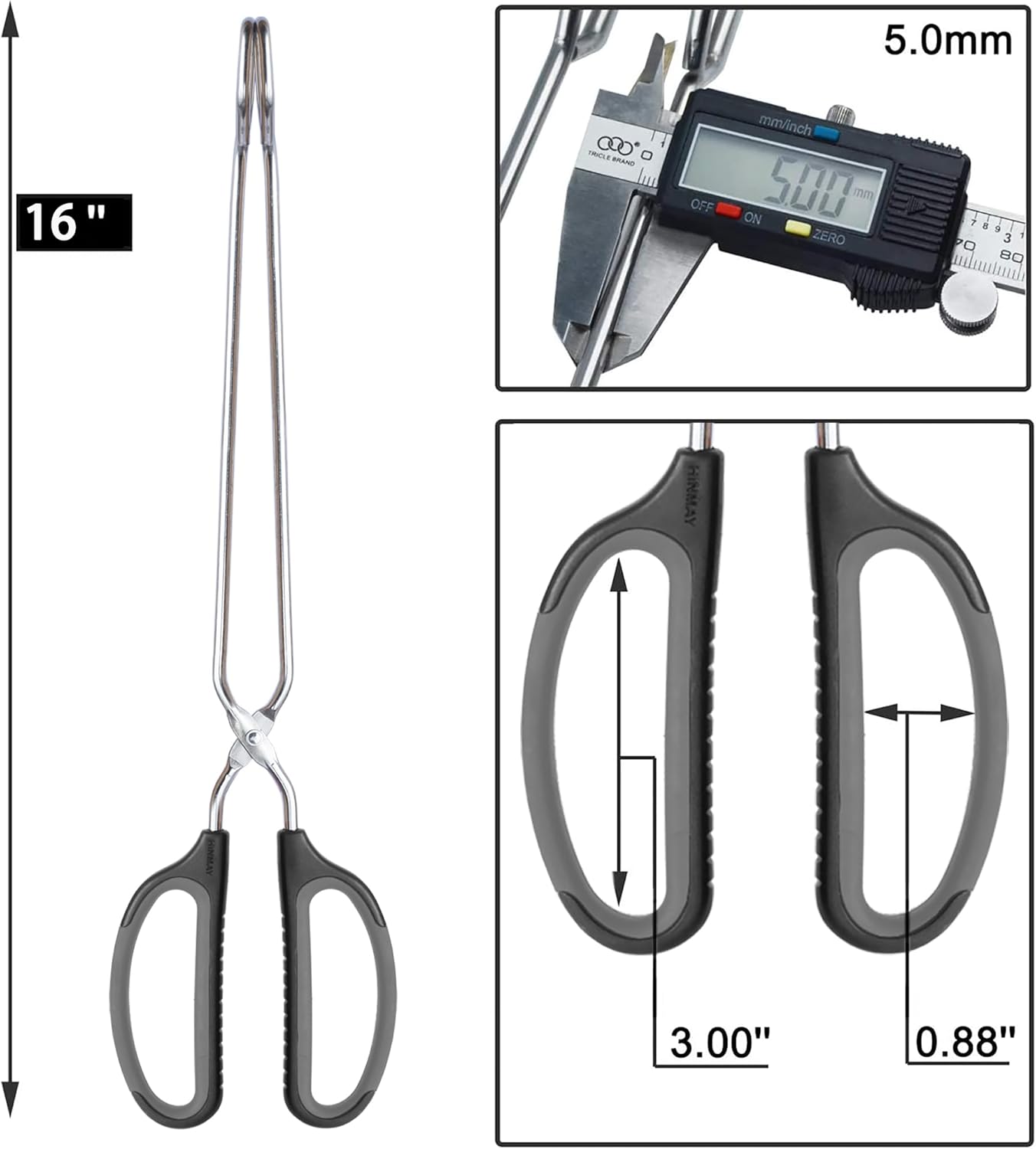 Scissor Tongs 16-Inch Extra Long Stainless Steel Barbecue Grilling Tongs (Black Handle)