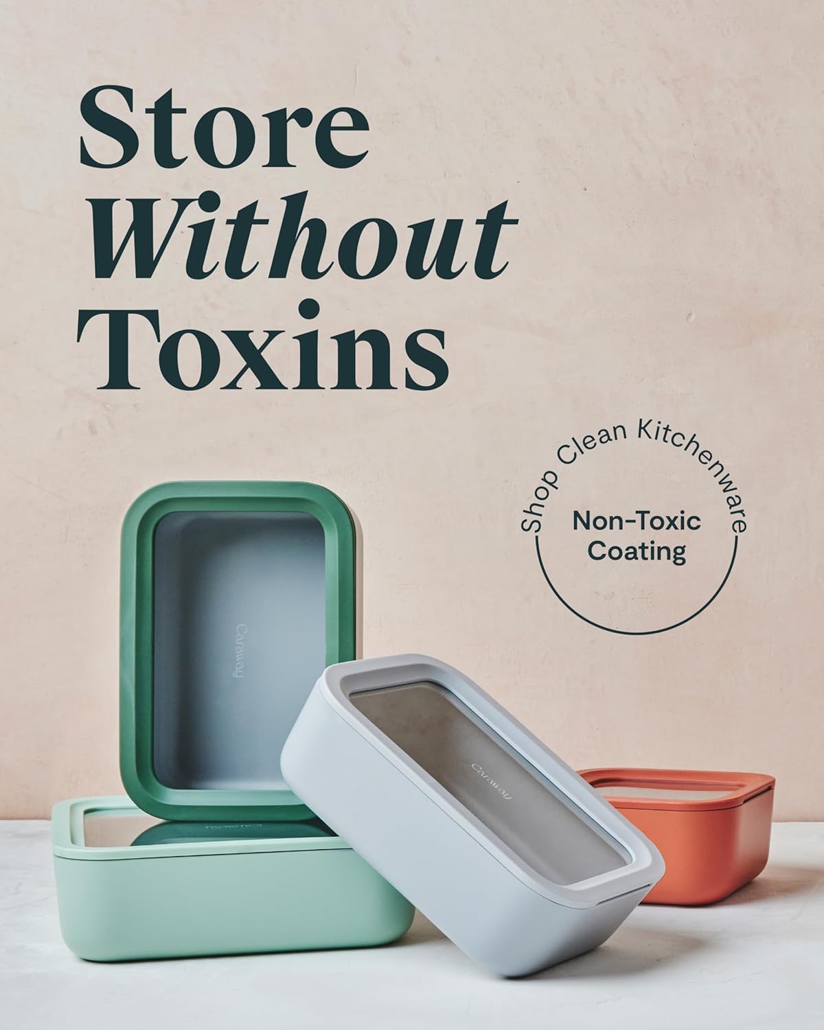 Caraway 25pc Glass Food Storage Set - Glass Storage Containers for Food - Non-Toxic Ceramic-Coated Glass - Air Release Technology - Compact & Stackable Design - Navy