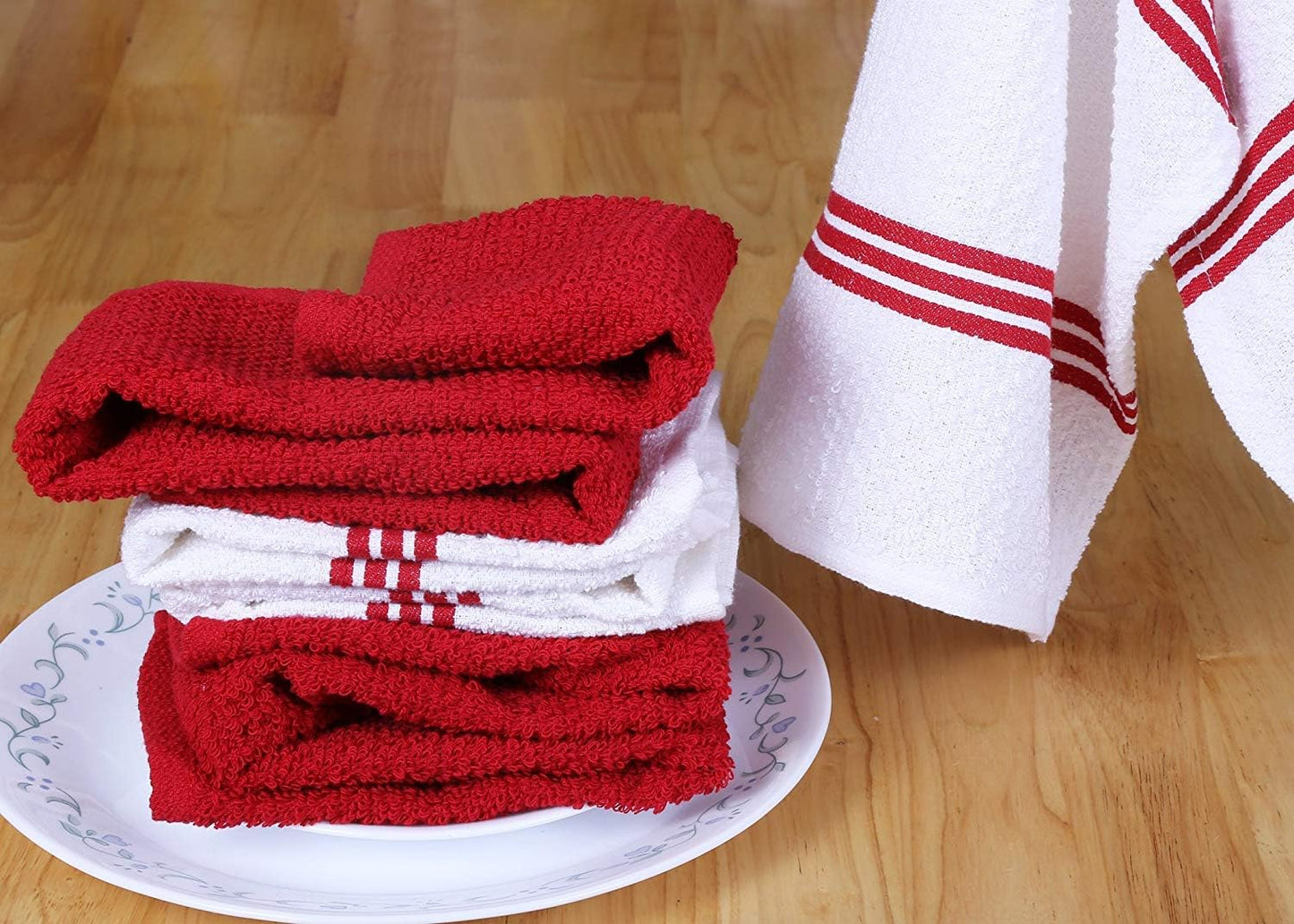 Amour Infini Kitchen Towels Pack of 4 - Absorbent, Quick Drying Premium Cotton Tea Towel - Kitchen Linens 16x28 Inch Dish Towels with Hanging Loop (Red)