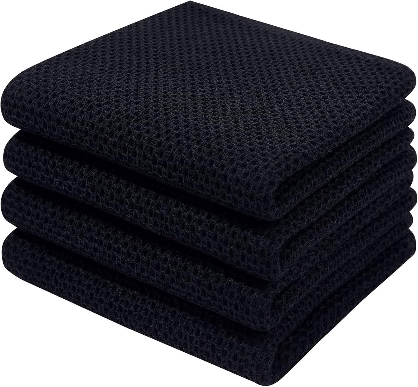 Homaxy 100% Cotton Waffle Weave Kitchen Dish Towels, Ultra Soft Absorbent Quick Drying Cleaning Towel, 13 x 28 Inches, 4-Pack, Black