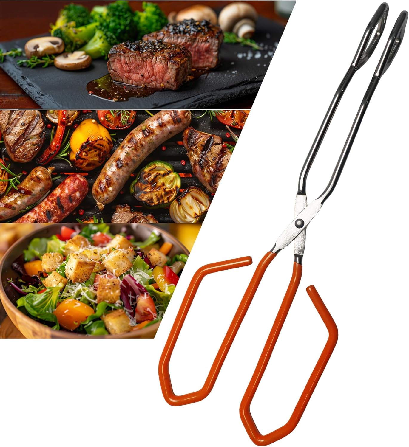 11 Inch Hiash Orange Stainless Steel Scissor Tongs, Kitchen Tongs for Cooking