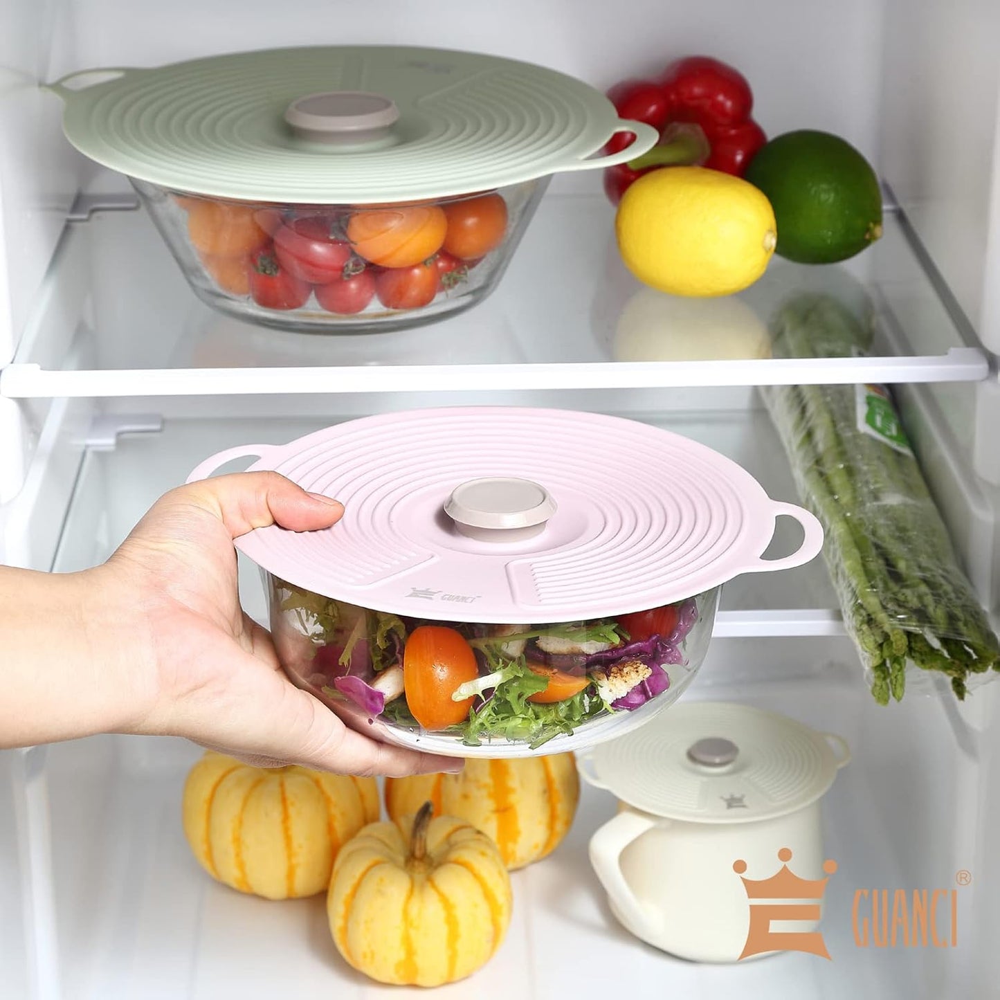 GUANCI Silicone Lids for Bowl 8 Pack, Microwave Splatter Cover with 6 Sizes Reusable Heat Resistant Lids Fits Cups, Bowls, Plates, Pots, Pans, Skillets, Stove Top, Oven, Fridge Dishwasher Safe