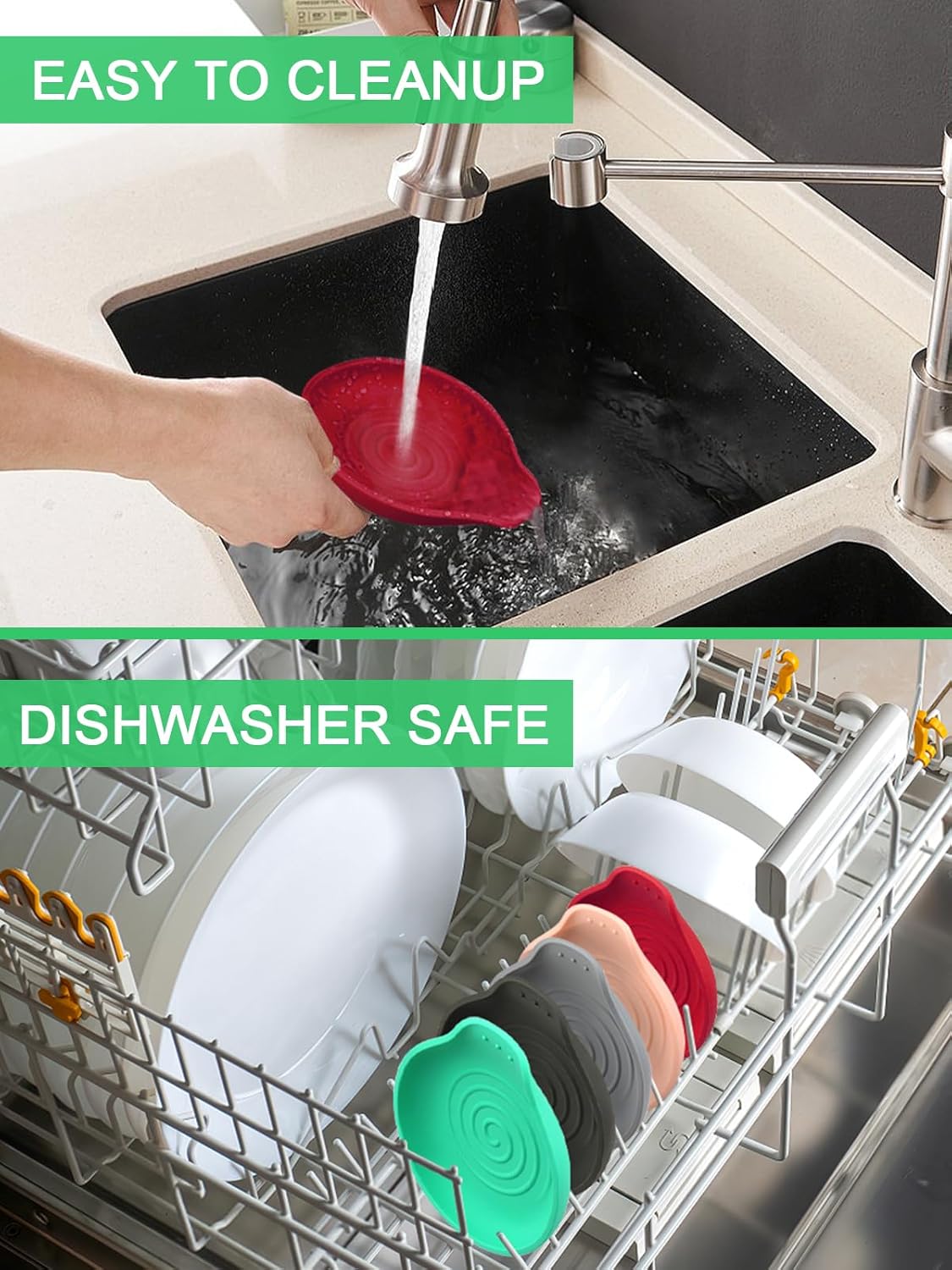 Spoon Rest for Stove Top Red, Set of 1 Silicone Spoon Rest for Kitchen Countertop, Heat-Resistant Utensil Rest for Spatula, Tongs or Spoon