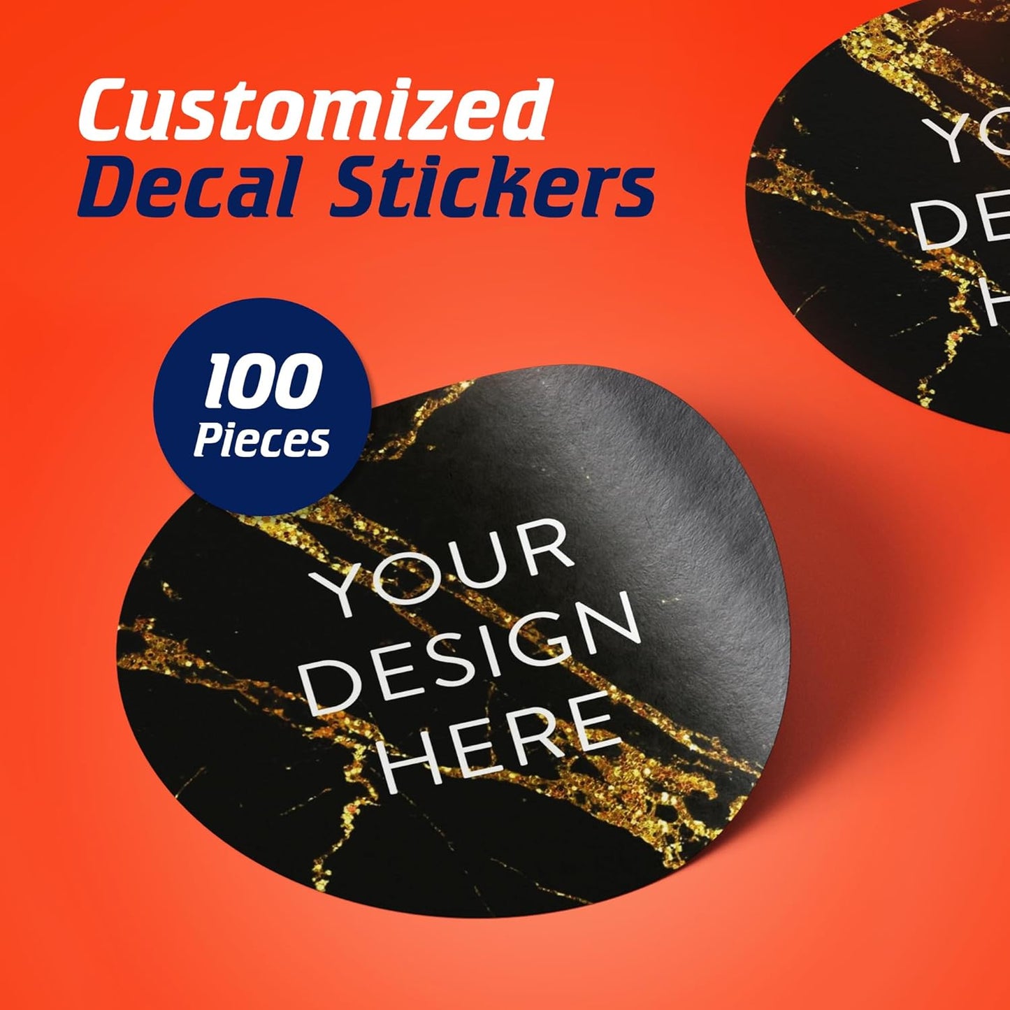 100 Custom Vinyl Stickers - Upload Your own Image, Text, Design, Logo - Personalized Logo Labels for Handmade, Packaging, Bottle, Jars, Candle, Brand Stickers (Black Gold Marble, 3x3)