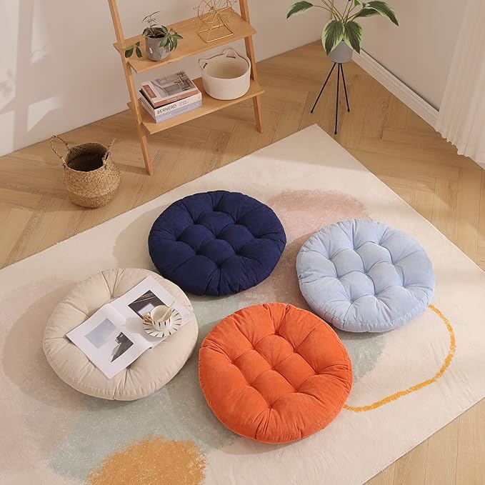 Tiita Floor Pillow Cushion, 22 inch Round Seat Cushion, Outdoor Floor Pad, Meditation Cushion for Yoga Living Room Sofa Balcony, Beige