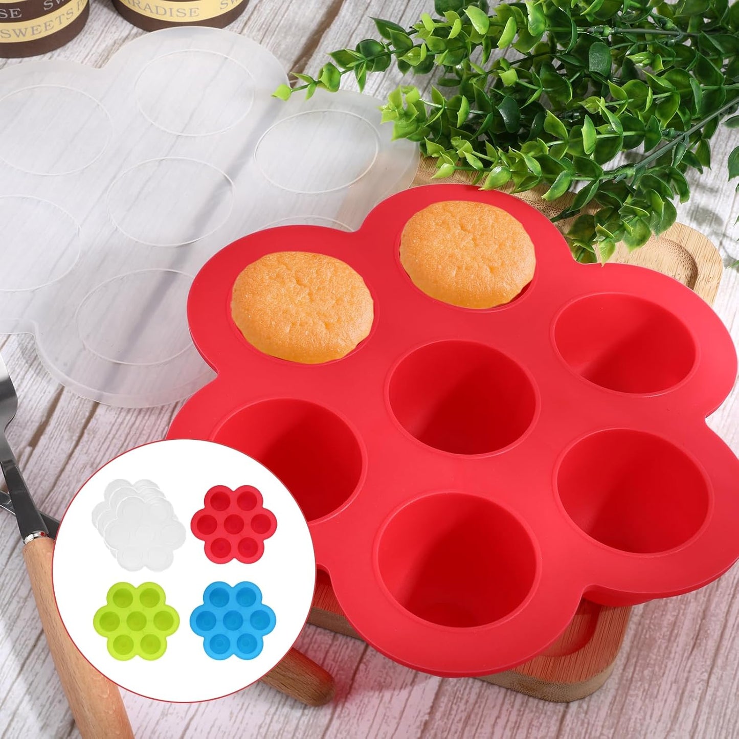 3 Pcs Egg Bites Silicone Mold Little 7 Cups Mini Muffin Pan Food Grade Air Fryer Accessories Food Silicone Freezer Molds with Lid for Baking Egg Bite Cupcake Mini Muffins Tart Bread