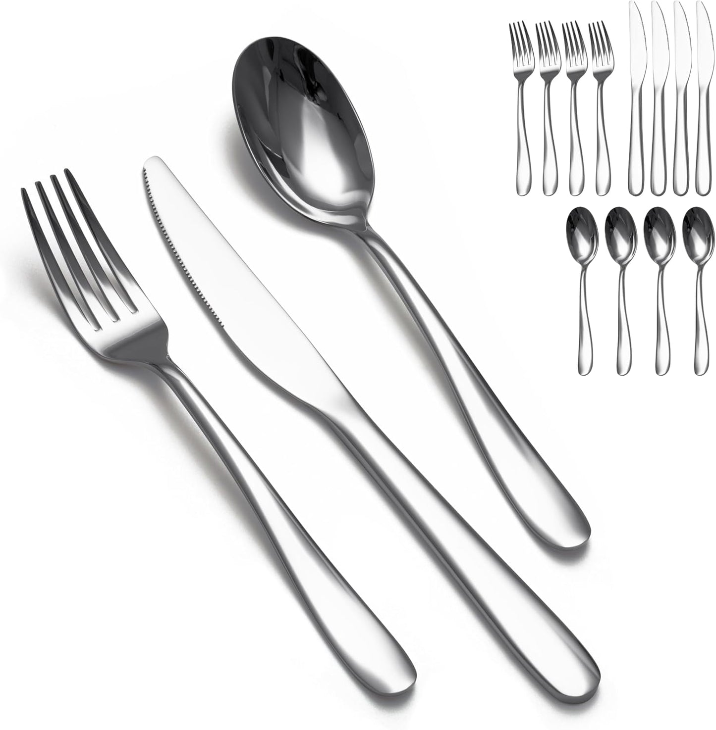 SANTUO Stainless Steel 12PCS Dinner Set combo with 4 Dinner Knives, 4 Dinner Forks, 4 Dinner Spoons，Silverware Set for Home, Kitchen and Restaurant, Mirror Polished& Dishwasher Safe