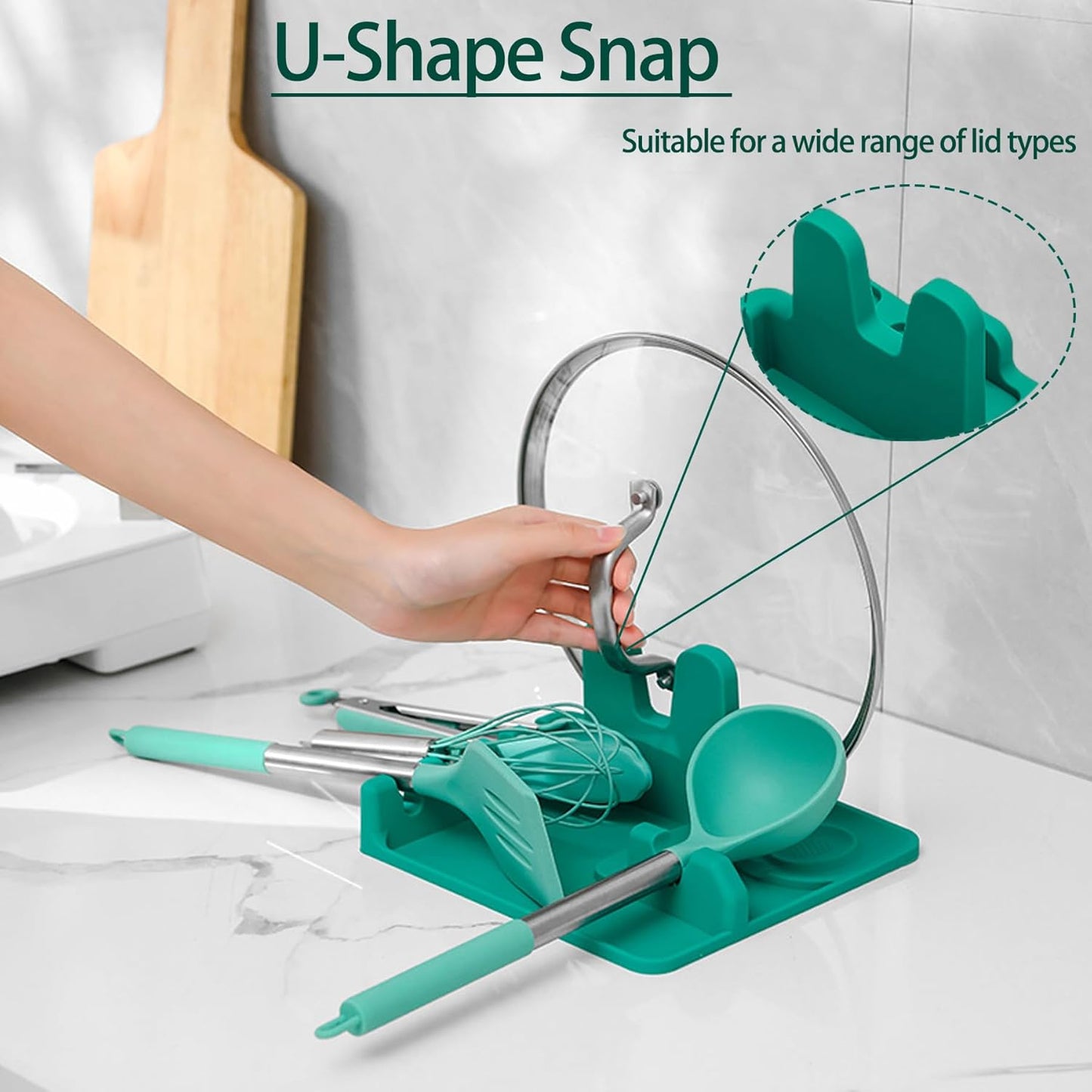 Silicone Spoon Holder Spoon Rest with Lid Holder for Stove Top,BPA Free Utensil Rest for Kitchen Countertop,Non-Slip Heat-Resistant Stove Utensil Holder for Spatula,Ladle,Tong&Pot Lid (Grey)