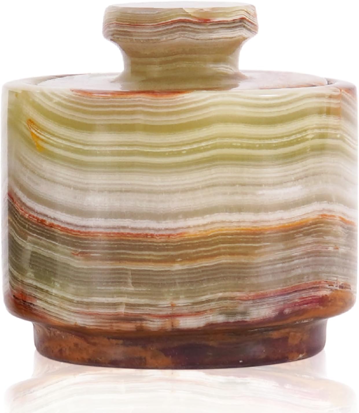 Marble Salt Cellar with Lid 3" Green Onyx Stone Salt Holder for Counter & Stone Salt Container, Salt Dish, Salt Box & Spice Jar