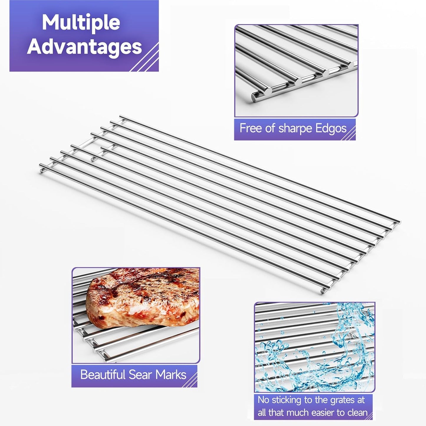 4Pack 19.25" Stainless Steel Cooking Grates Replacement Parts For16517 Bull 8248 LP, 18249 NG, Angus 47628, Brahma, Lonestar Select 87048,87049, Outlaw Steer Premium, 7 Burner Premium 18248,18249