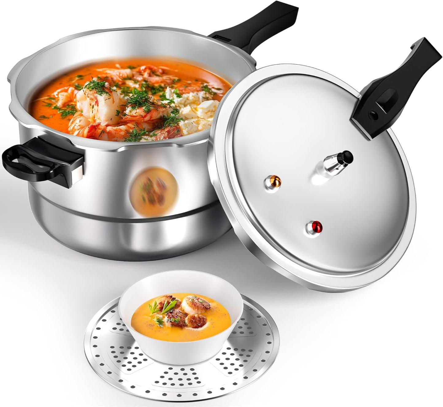 WantJoin 8Qt Aluminum Pressure Cooker w/Release Valve & Multiple Protective Devices,Pressure Canner Compatible with Gas & Induction Cooker,Canner Rack Included