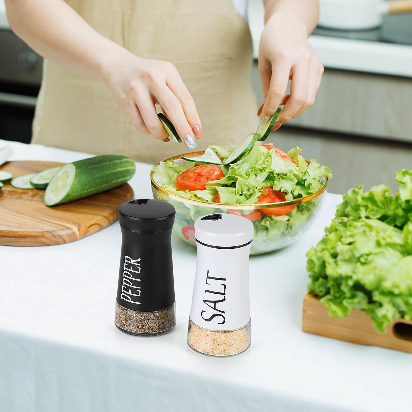 Accmor Salt and Pepper Shakers with Adjustable Pour Hole, Stainless Steel Salt Pepper Shaker Dispenser with Glass Bottom for Kitchen Cooking, RV, Camp, BBQ