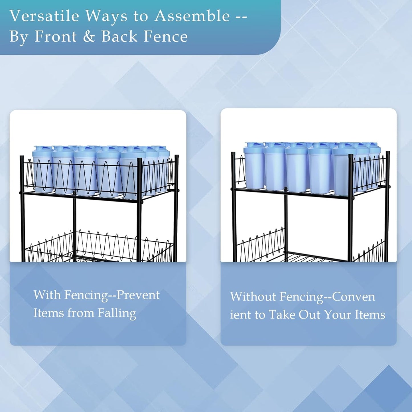 ETELI Water Bottle Organizer 4 Tier FreeStanding Water Bottle Holder Storage Rack Floor Metal Drink Soda Can Organizer for Pantry Kitchen Food Storage, Black