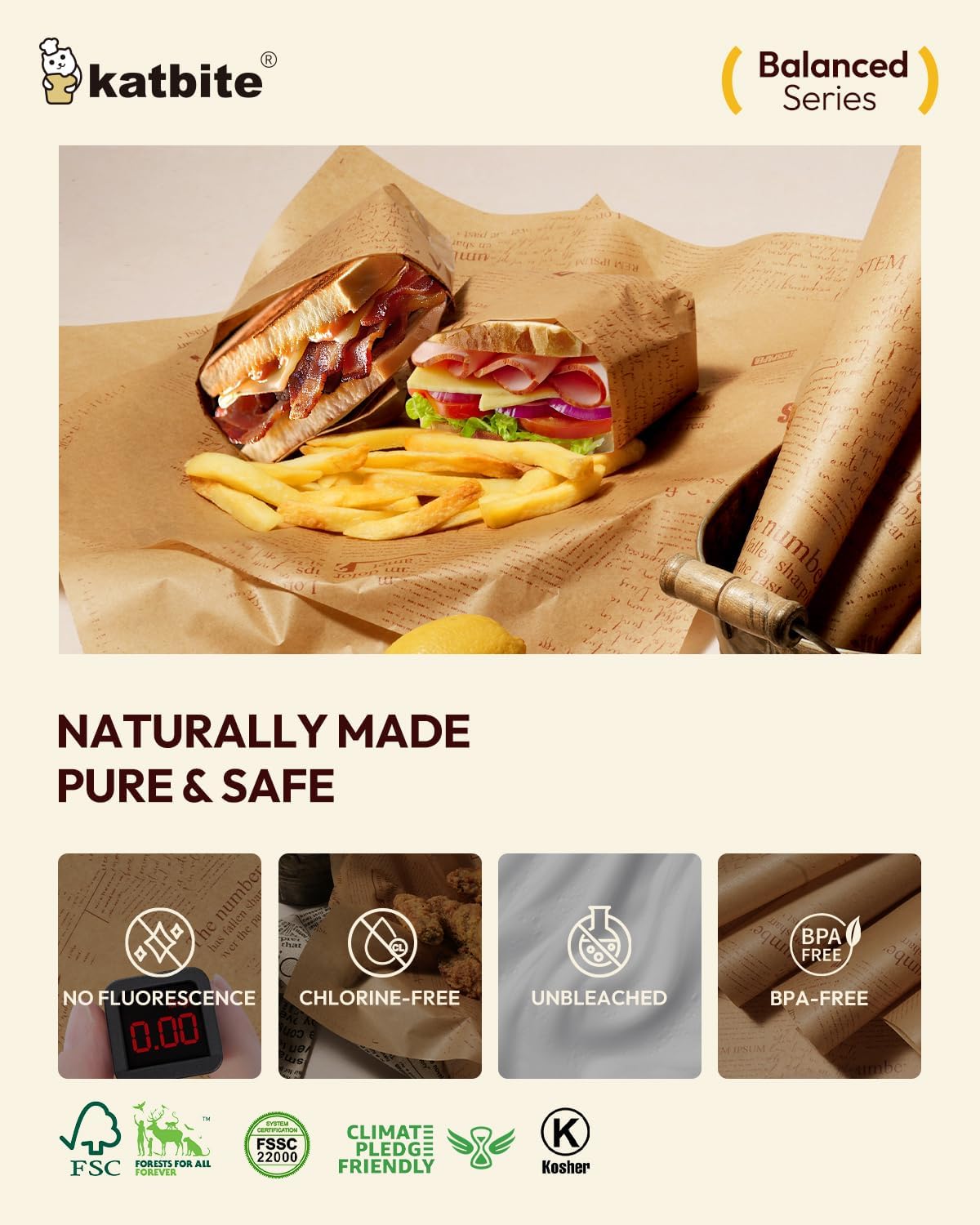 Katbite 100Pcs 12 In Food Wrapping Paper, New Pattern Heavy duty Deli Paper, Greaseproof & Non-stick Parchment Paper, Pre-cut Unbleached Parchment Paper is Perfect for Wrap Bread, Burger and Sandwich