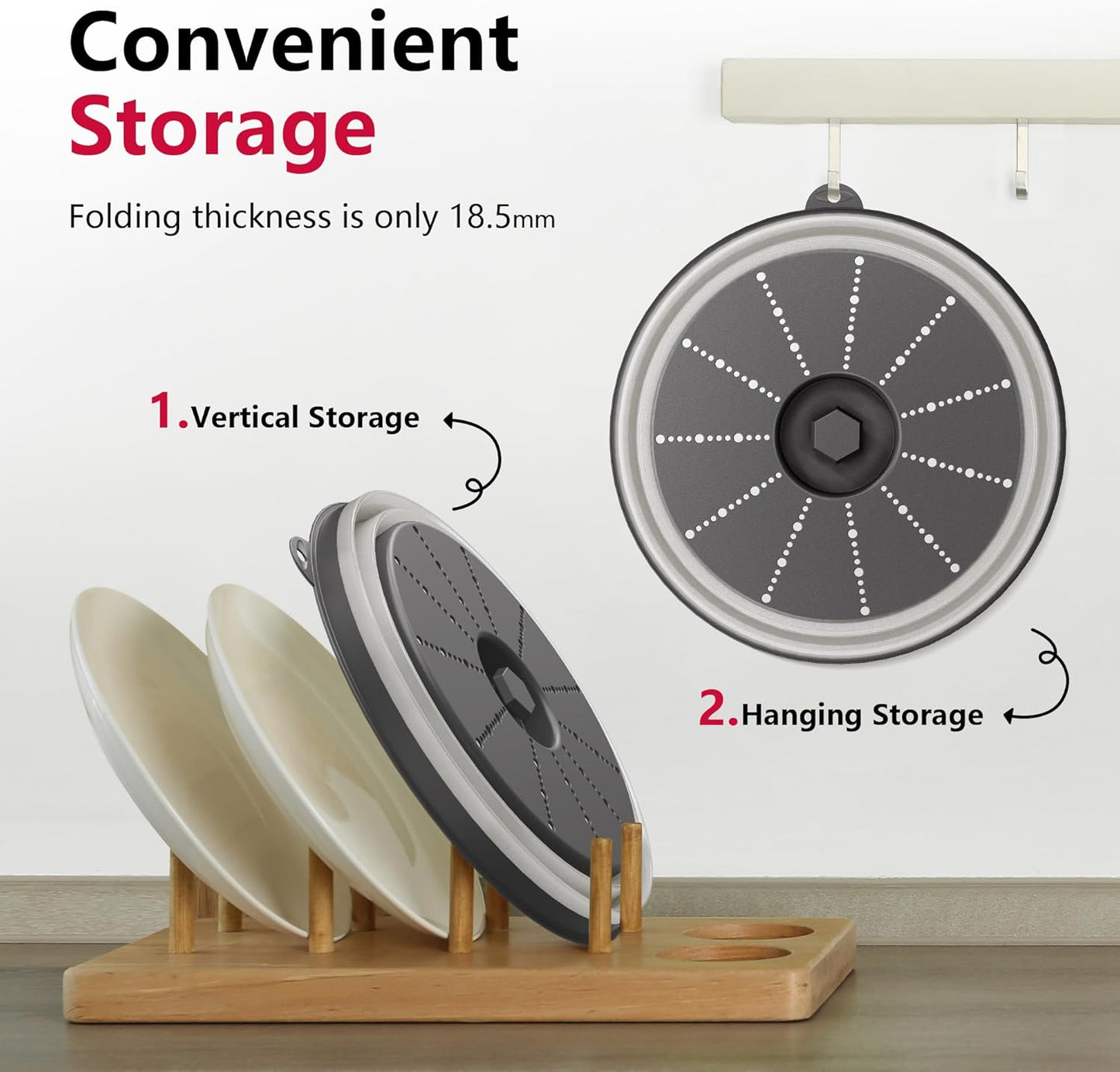 WVM Microwave Splatter Cover & Mat, Vented Collapsible Splatter Guard dish Plate lid & Silicone Round Kitchen Mat for Food, Meal Prep, Dark Grey