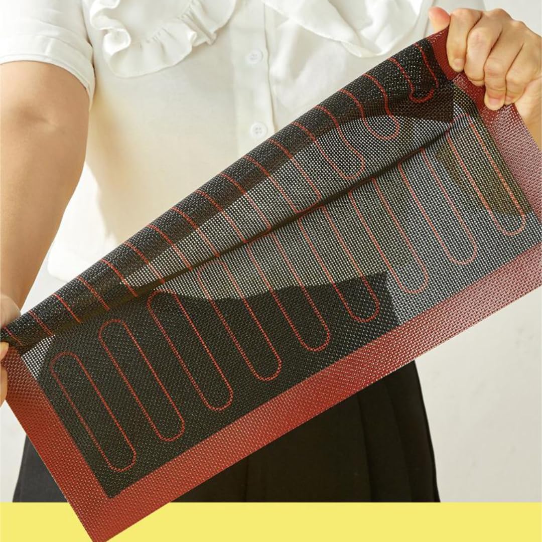 Perforated Silicone Baking Mats, 2pcs Reversible Silicone Baking Mat, Non Slip Reusable Eclair Baking Sheets for For Bread Cookies Open Mesh Oven Liners (Black-2Pcs)