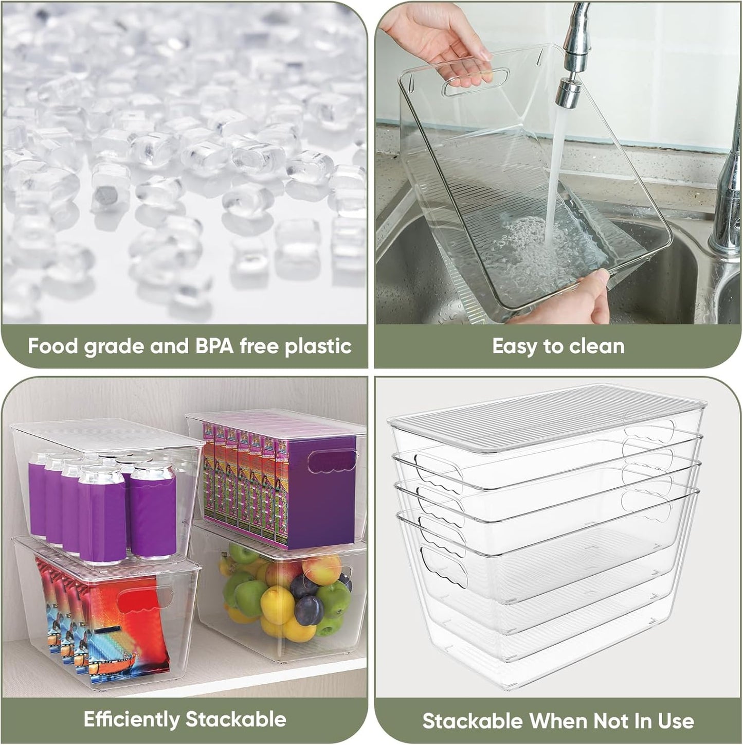 BALEINE Clear Stackable Storage Bins with Lids, Plastic Containers with Handle for Pantry Organizers and Storage, Plastic Bins for Fridge, Kitchen, Bathroom, Cabinet (11x7.5x6, 8PK)