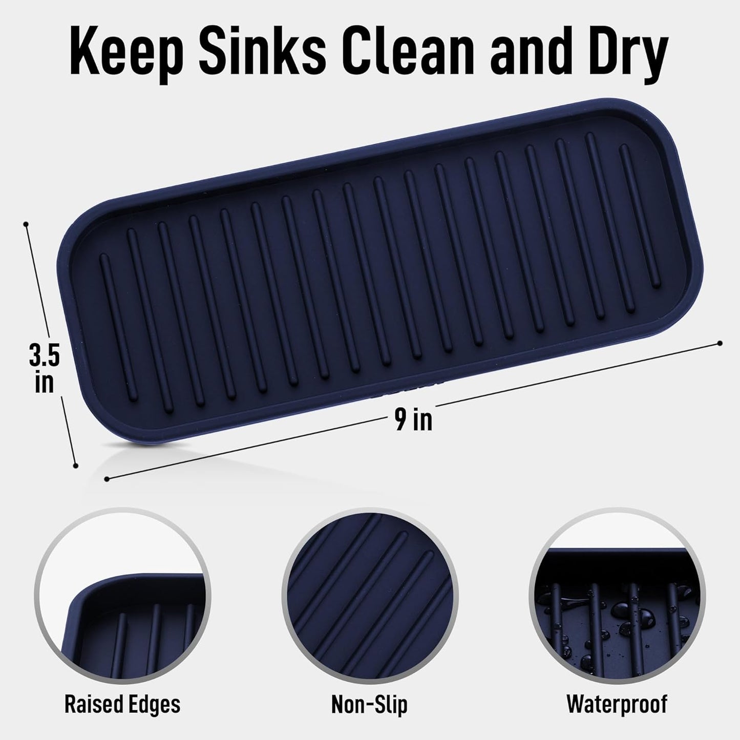 Zulay Kitchen (9x3.5) Silicone Sponge Holder for Kitchen Sink - Flexible Multipurpose Soap Tray - Sink Organizer for Kitchen, Bathroom, Makeup, Trinkets & More (Dark Blue)