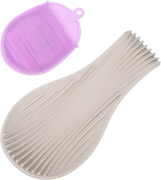 uxcell 1 Set Silicone Spoon Rest for Stove Top, Silicone Spoon Holder for Cooking Spatula, Ladle, Brush Khaki/Purple