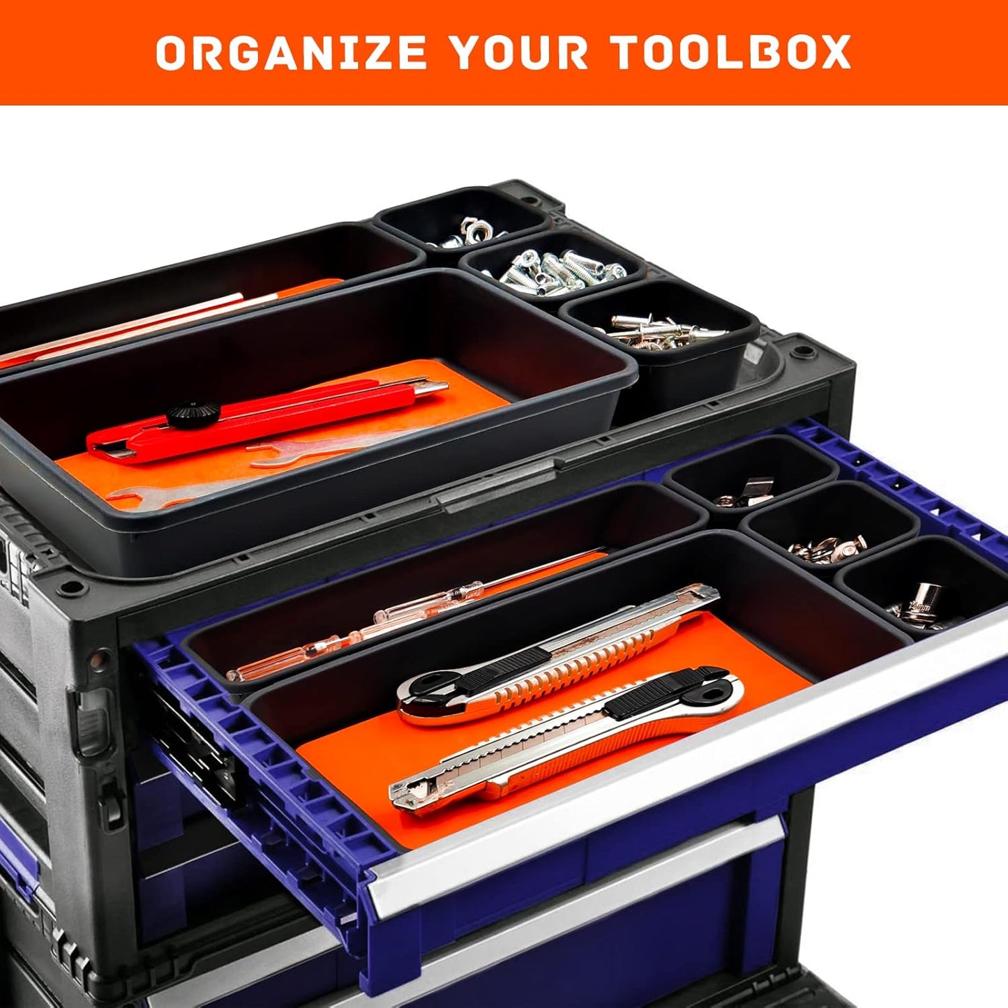Tool Box Organizer, Tool Drawer Organizer Tray Divider, Toolbox Organization, Garage Tool Organizers and Storage, Tool Box Accessories for Rolling Tool Chest Cabinet (Orange (47PCS))