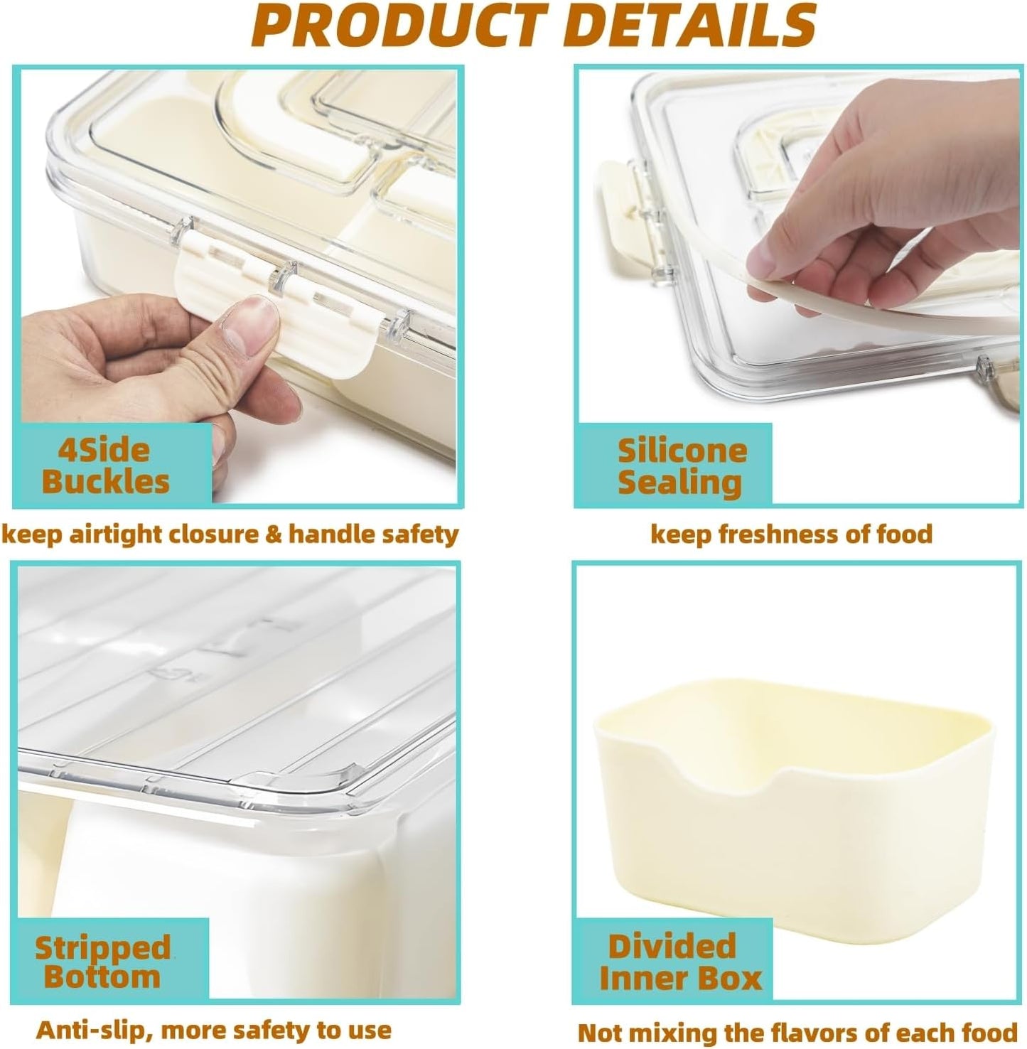 2 Pack Snackle Box Container, Divided Serving Tray with Lid & Handle, Portable Snack Box Food Organizer for Nuts,Candy,Fruits, Snack Platter with 8 Compartments&6 forks for Party, Picnic, Travel