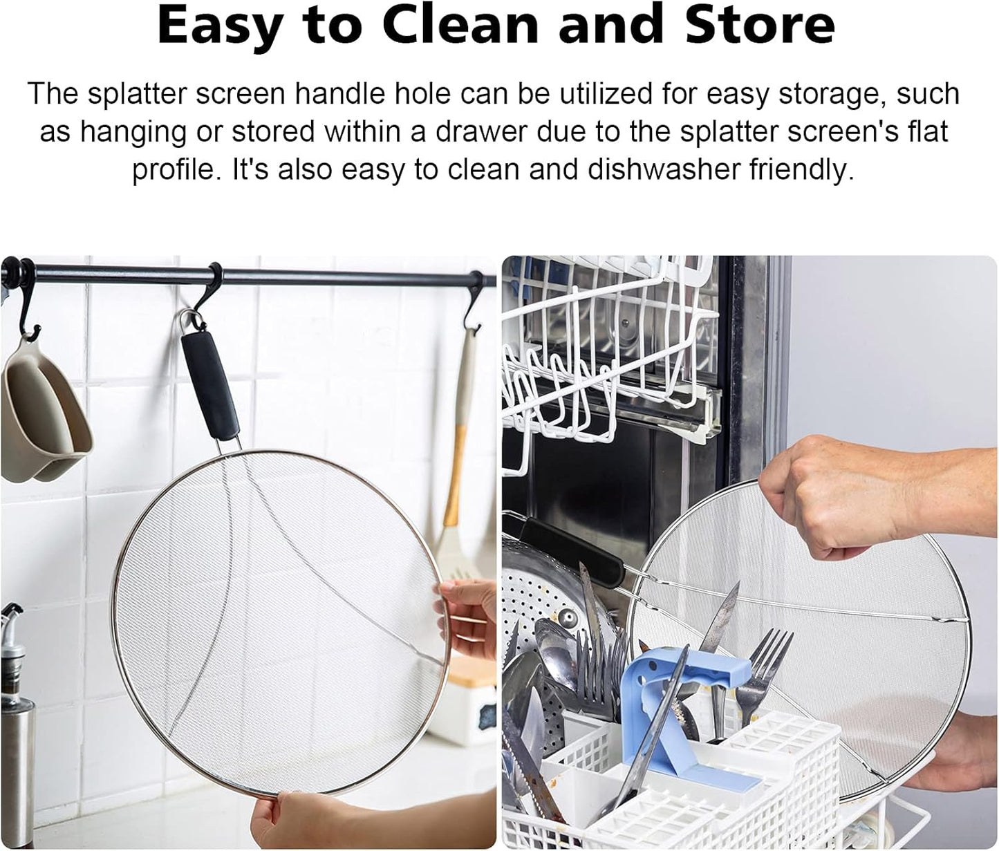 Splatter Screen for Frying Pan - 9.8" 11.4" 13" Stainless Steel Fine Mesh Grease Splatter Guard with Silicone Handle, Hot Oil Splash Guard for Cooking to Prevent Oil Splatter, Safe Cooking