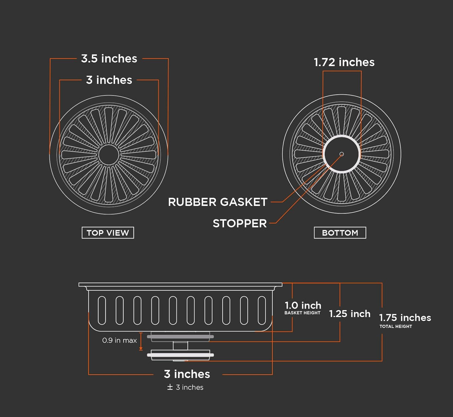 Highcraft 97353 Kitchen Sink Basket Strainer Replacement for Kohler Style Drains Stainless Steel Stopper (Can Vary in 2 Styles), 3.5" (Pack of 1)
