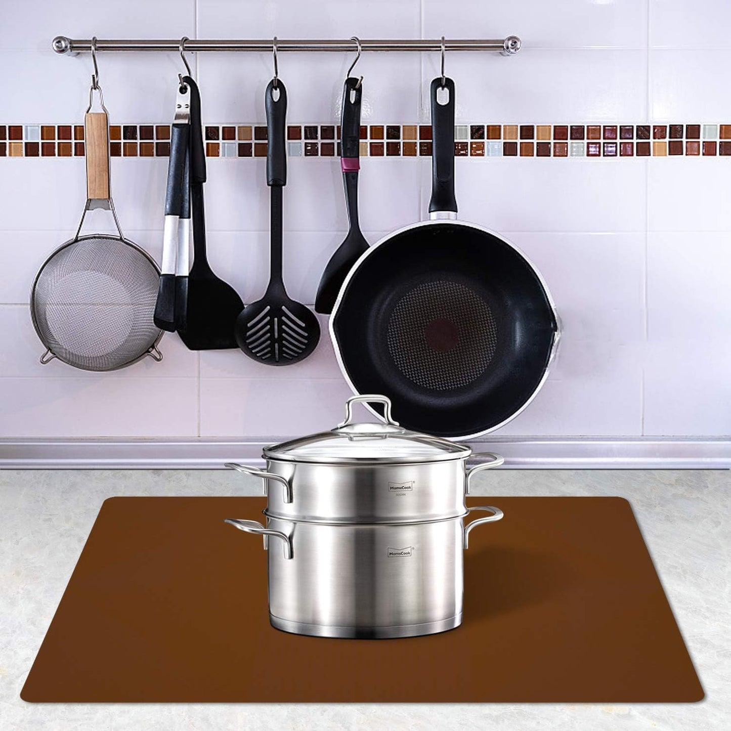 Silicone Placemats, Food-Grade Non-Slip Waterproof, Dining, Stain Resistant, Countertop Protector, Kitchen Counter Mat, Heat Resistant, Baking mat Dishwasher Safe (23.6"×15.7"-1pack, Coffee)